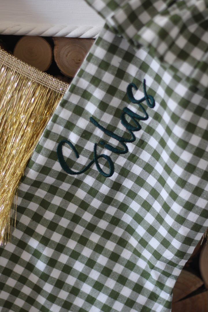 Mabel & Fox - Personalised Green Gingham Stocking - Embroidered