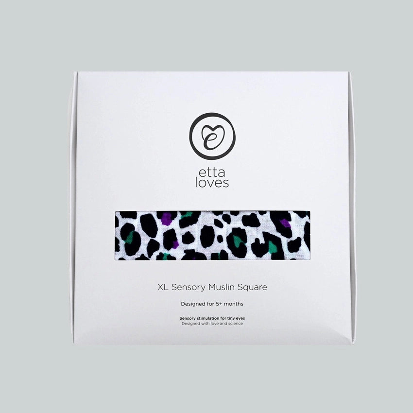 Etta Loves UK - Extra Large Sensory Muslin - Purple Leopard - Mabel & Fox