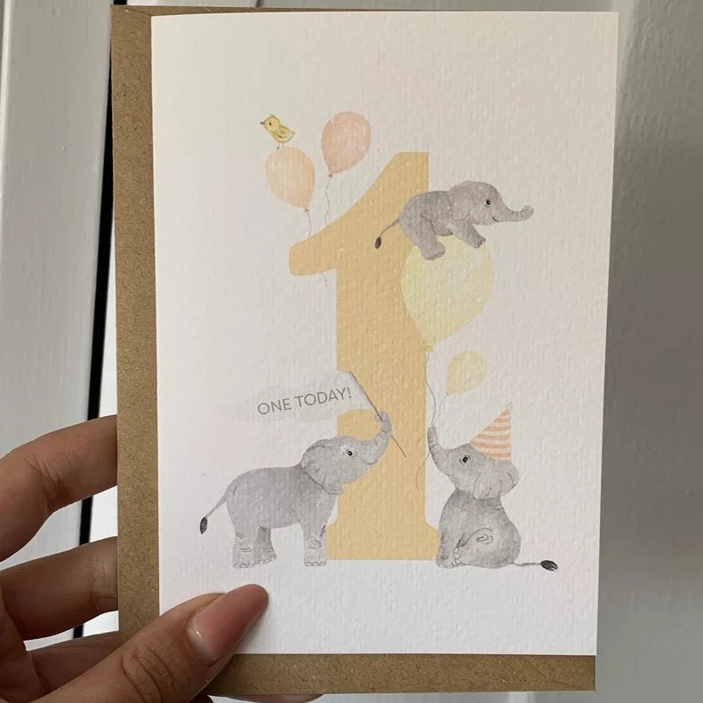 Little Roglets - 1st Birthday Card - Elephants