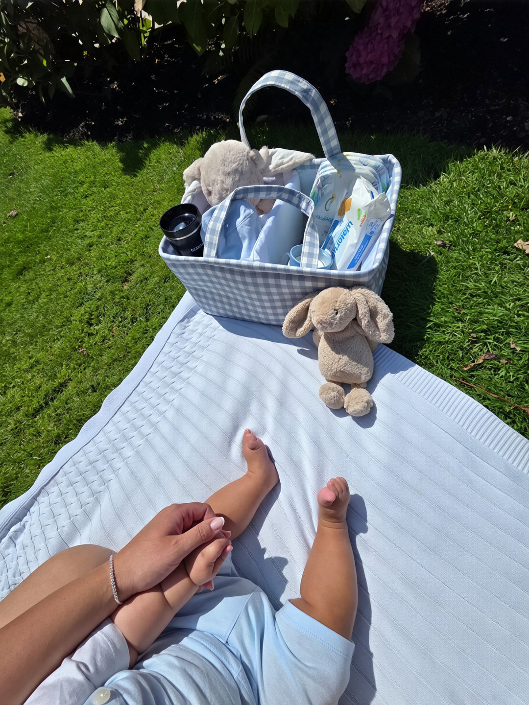 Mabel & Fox - Gingham Nappy Caddy - Blue