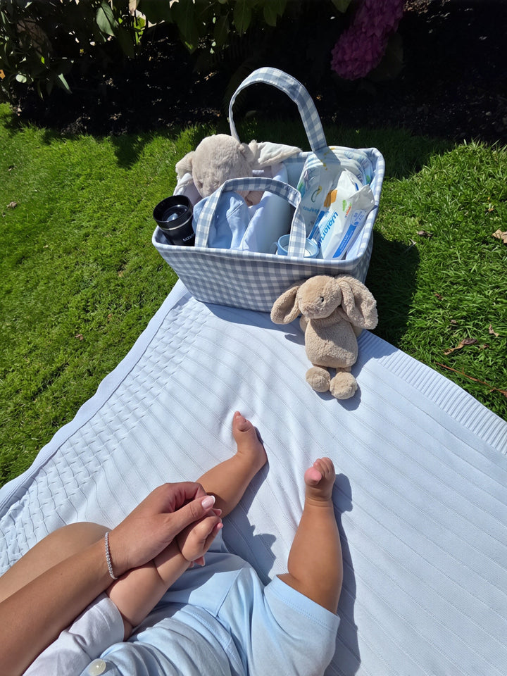 Mabel & Fox - Gingham Nappy Caddy - Blue