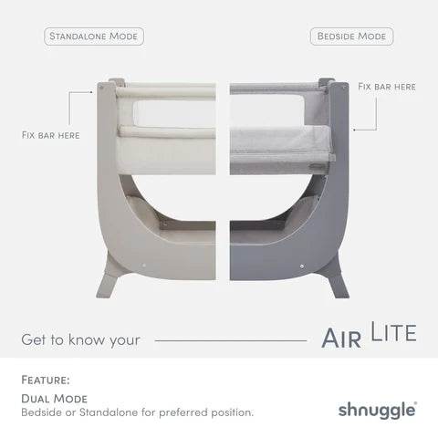 Shnuggle - Air Lite Bedside Crib with Moon Bundle - Grey - Mabel & Fox