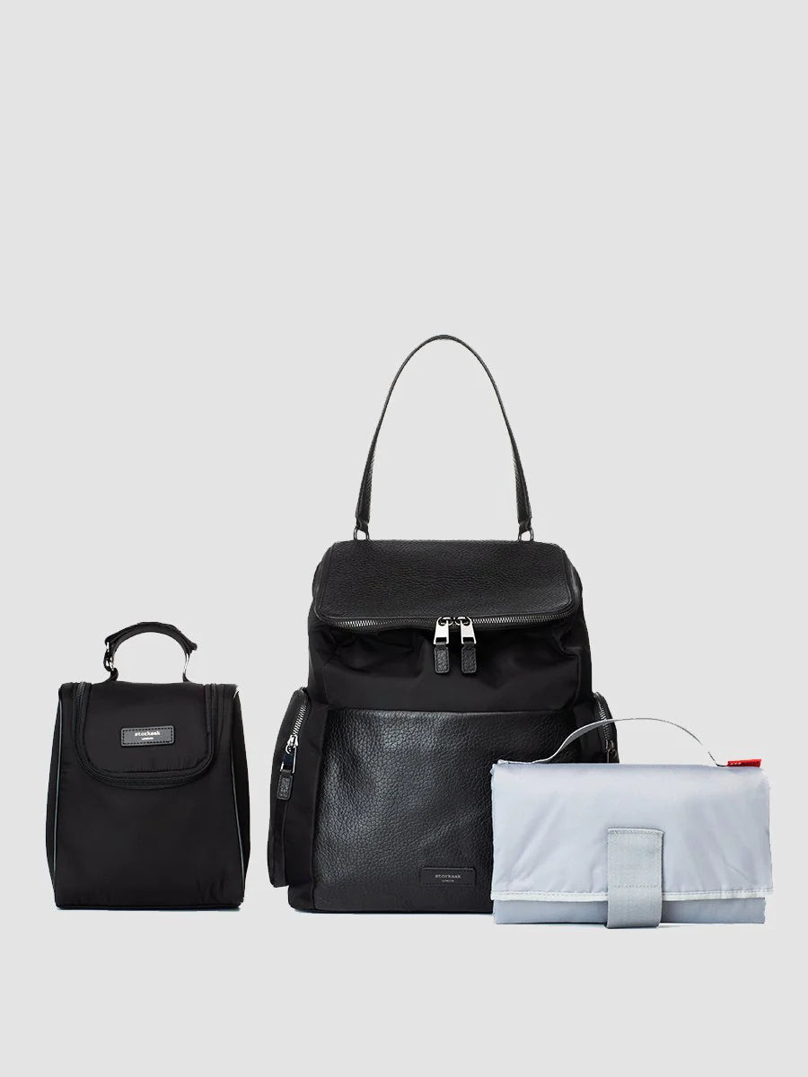 Storksak - Convertible Changing Bag - Alyssa Black with Gunmetal Hardware - Mabel & Fox