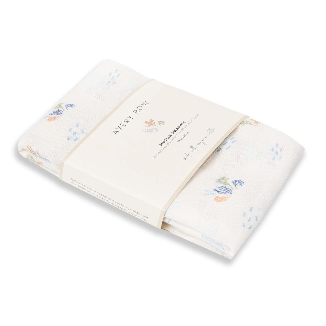 Avery Row - Organic Baby Large Muslin Swaddle - Coastline