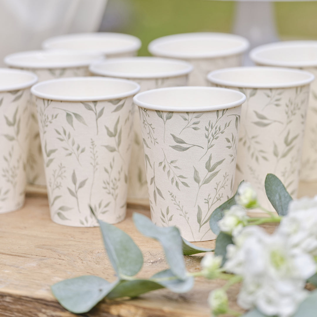 Ginger Ray - White and Green Christening - Paper Cups (8 Pack)