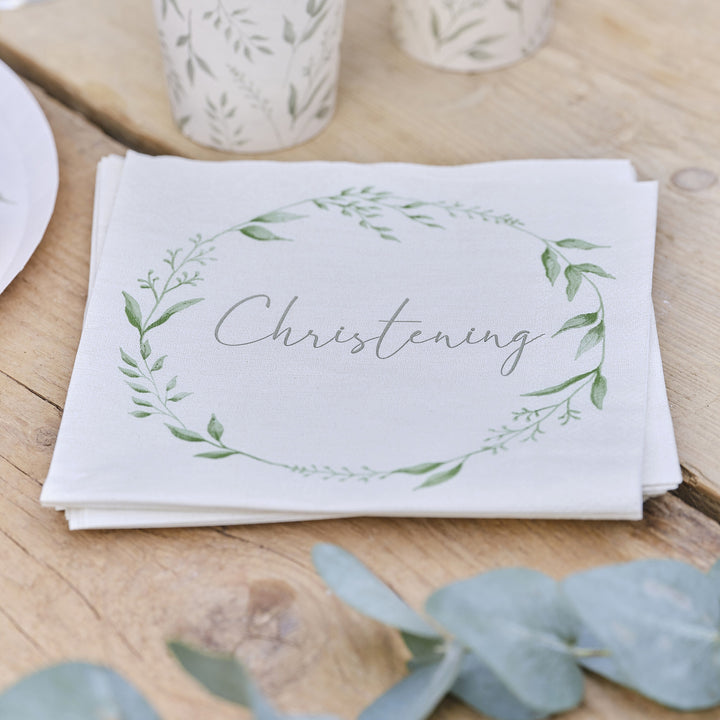 Ginger Ray - Green and White Christening - Paper Napkins (16 Pack)