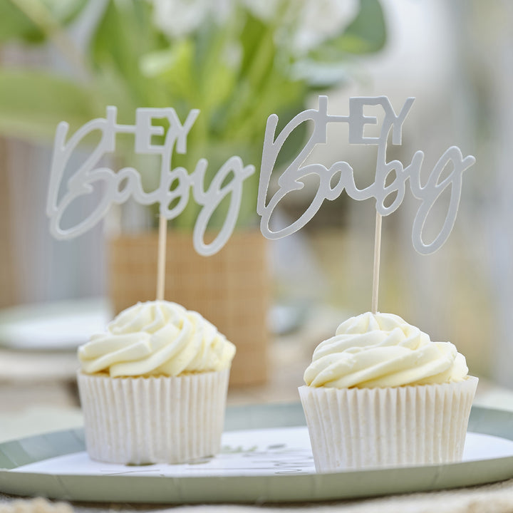 Ginger Ray - Sage Hey Baby - Cupcake Toppers (12 Pack)