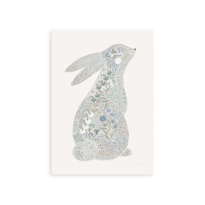 Minibeau - Art Print - Floral Bunny - Blue