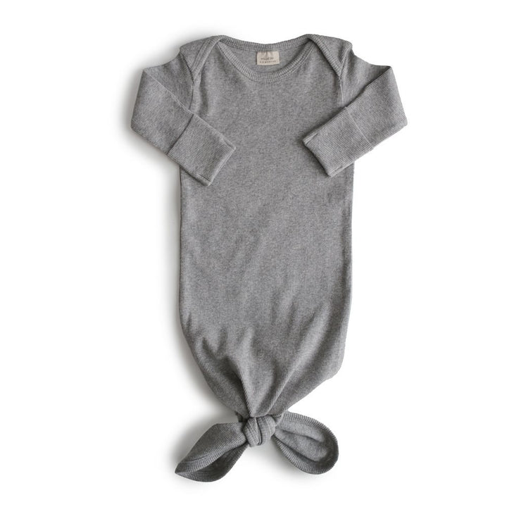 Mushie - Ribbed Knotted Baby Gown - Grey Melange