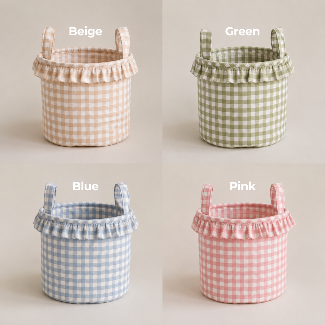 Mabel & Fox - Embroidered Gingham Ruffle Basket - Mummy - Mabel & Fox