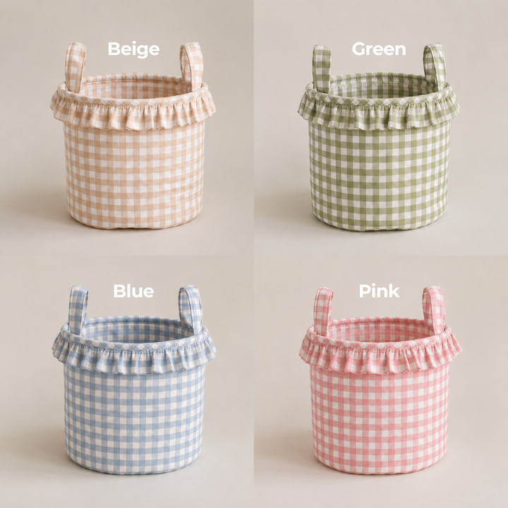 Mabel & Fox - Embroidered Gingham Ruffle Basket - Mummy - Mabel & Fox
