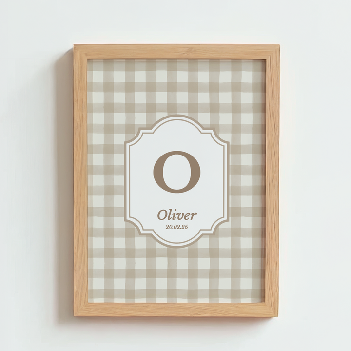 Mabel & Fox - Personalised Art Print - Beige Gingham