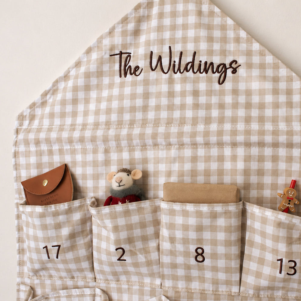 Mabel & Fox - Personalised Beige Gingham Advent Calendar - Embroidered - Mabel & Fox