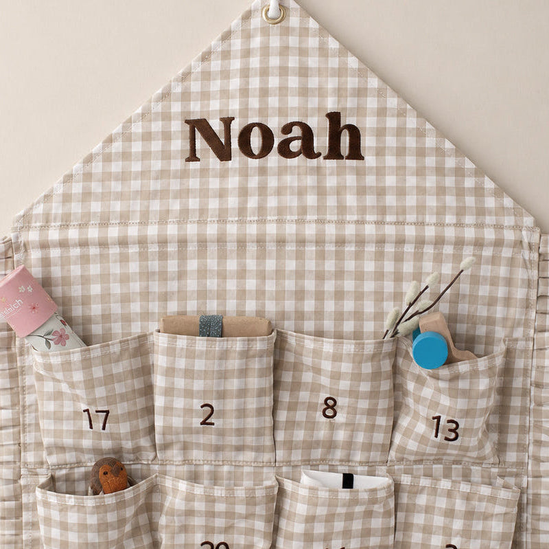 Mabel & Fox - Personalised Beige Gingham Ruffle Advent Calendar - Embroidered - Mabel & Fox