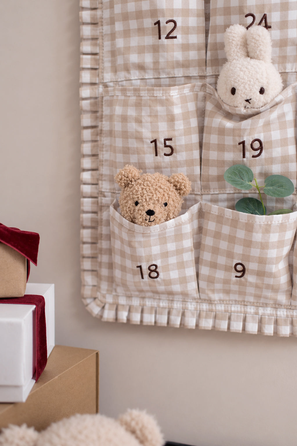Mabel & Fox - Beige Gingham Ruffle Advent Calendar - Mabel & Fox