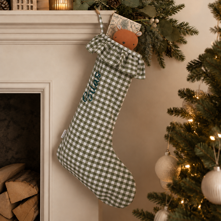Mabel & Fox - Personalised Green Gingham Stocking - Embroidered