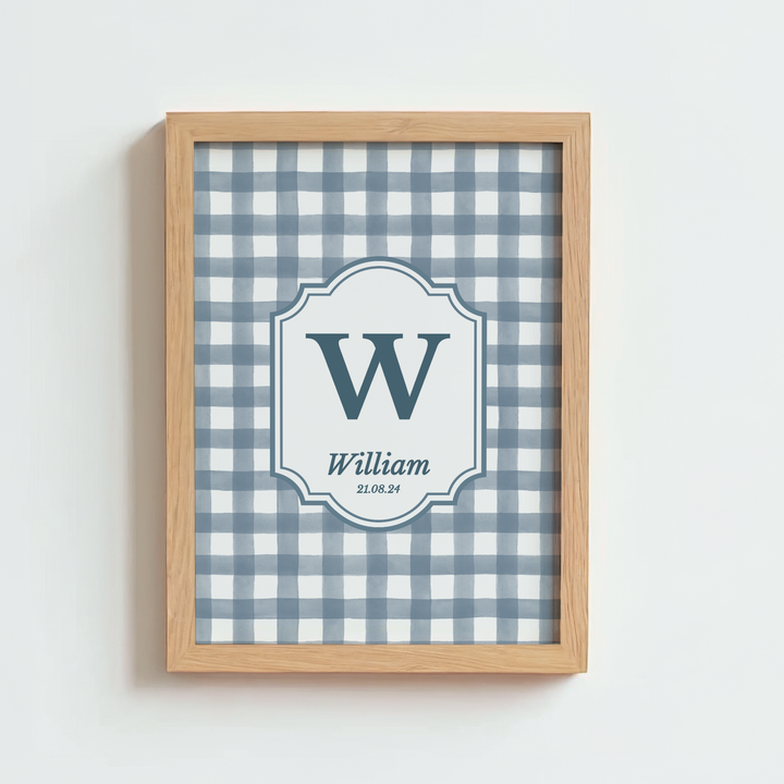 Mabel & Fox - Personalised Art Print - Blue Gingham