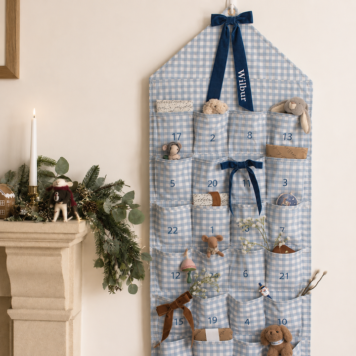 Mabel & Fox - Personalised Blue Gingham Advent Calendar - Velvet Bow