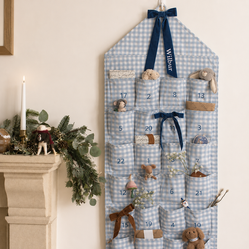 Mabel & Fox - Personalised Blue Gingham Advent Calendar - Velvet Bow