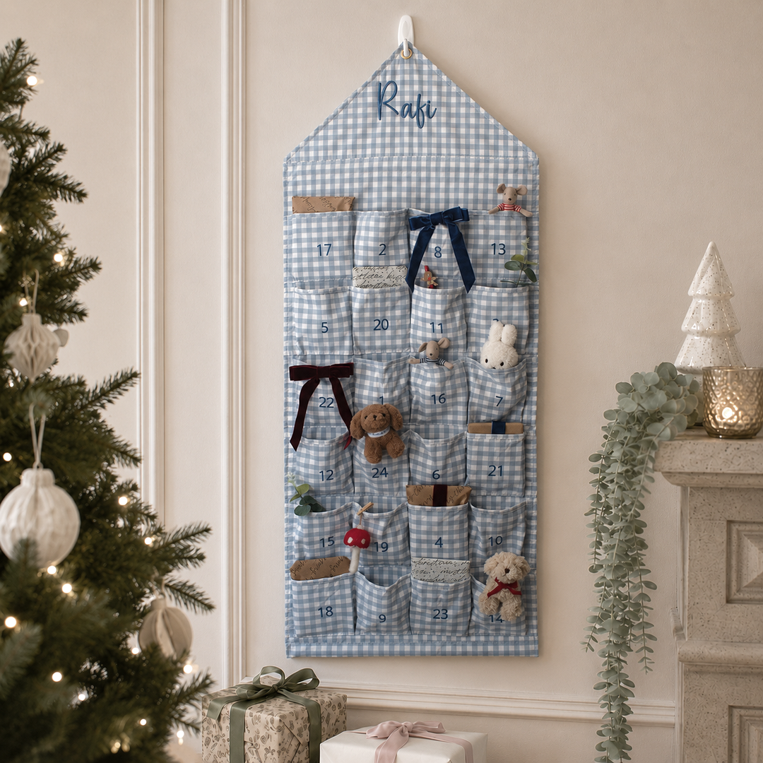 Mabel & Fox - Blue Gingham Advent Calendar - Embroidered