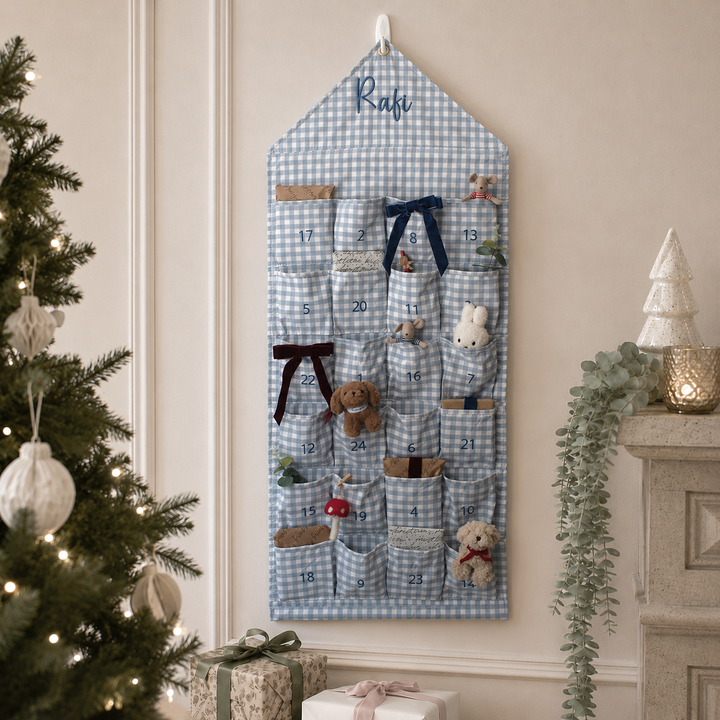 Mabel & Fox - Blue Gingham Advent Calendar - Embroidered