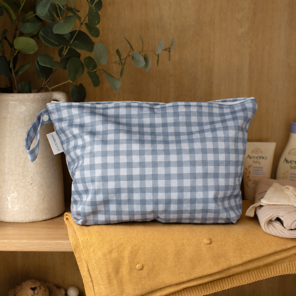 Mabel & Fox - Large Wet Bag - Blue Gingham