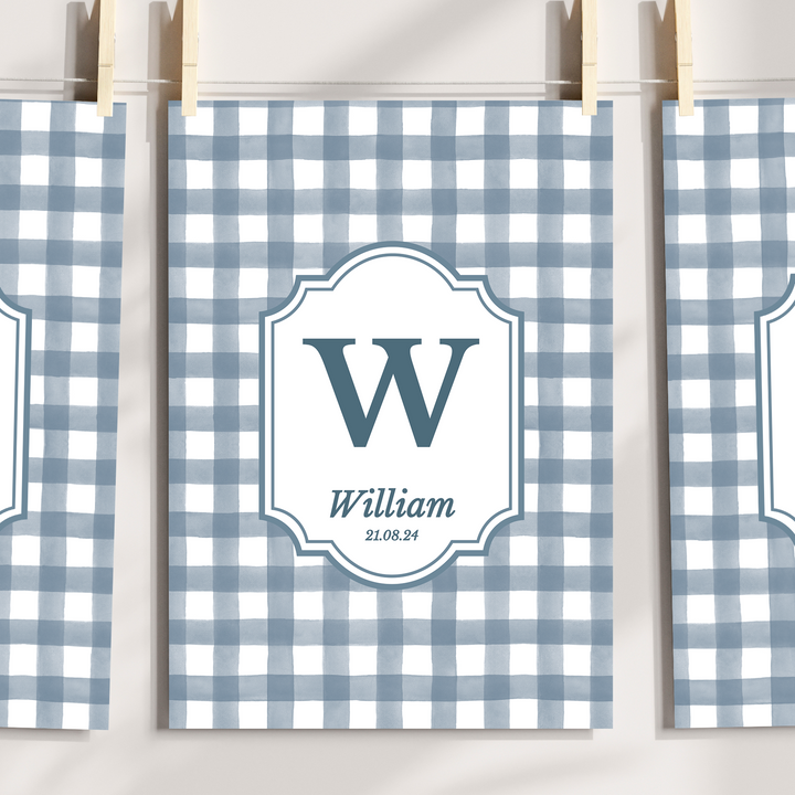 Mabel & Fox - Personalised Art Print - Blue Gingham