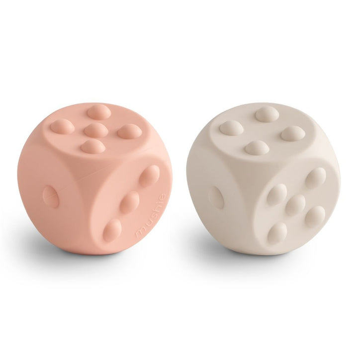 Mushie - Dice Press Toy - Blush/Shifting Sands ( 2- Pack)