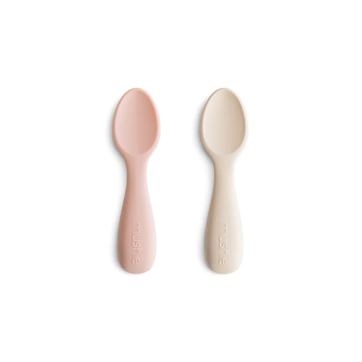 Mushie - Silicone Toddler Starter Spoons- Blush/Shifting Sands (2 Pack)
