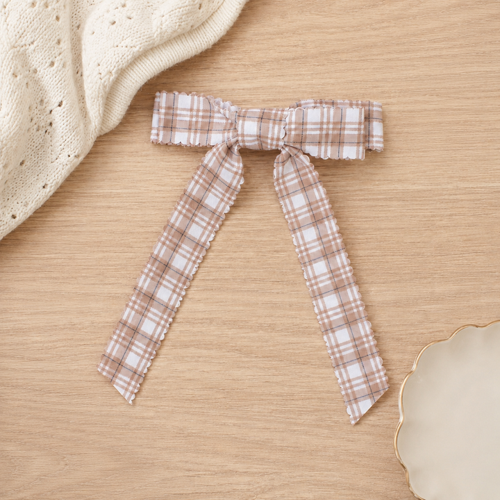 Mabel & Fox - Hair Bow Clip - Brown Plaid