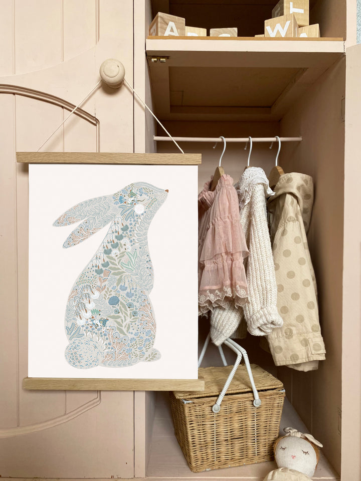 Minibeau - Art Print - Floral Bunny - Blue