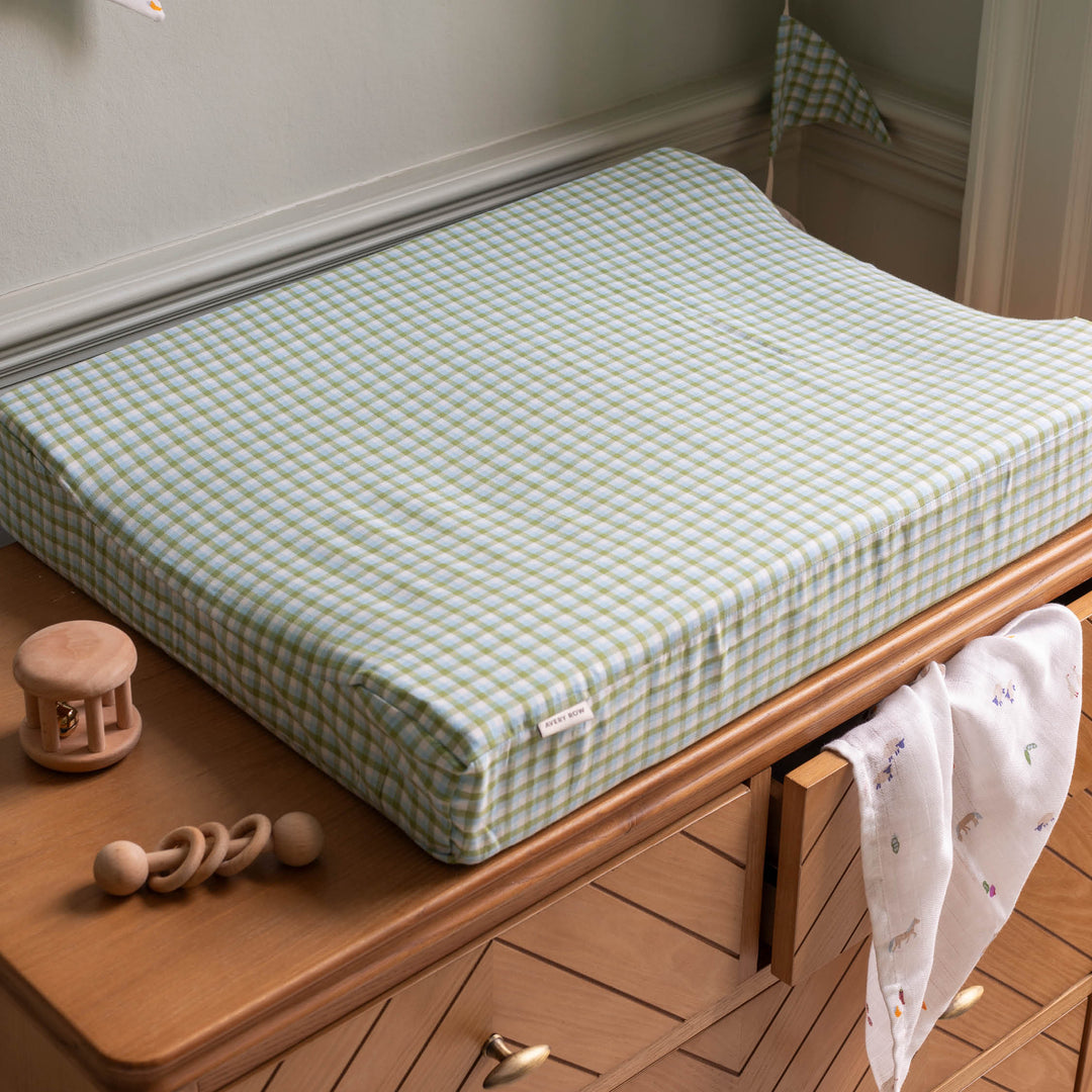 Avery Row - Baby Changing Mat - Greenhouse Gingham - Mabel & Fox