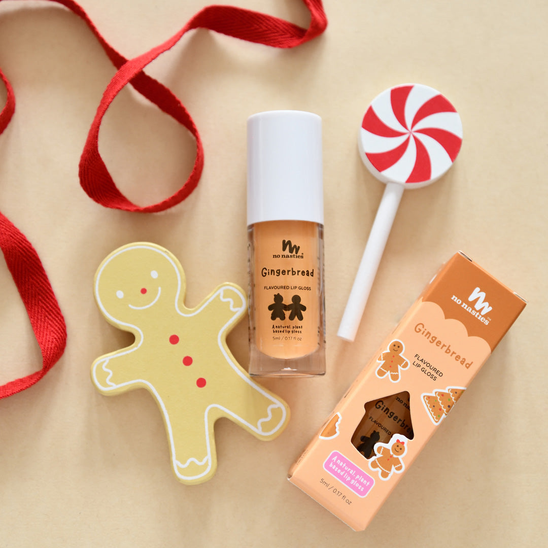 No Nasties – Kids Natural Lip Gloss – Christmas Limited Edition Gingerbread Pastel Gold - Mabel & Fox