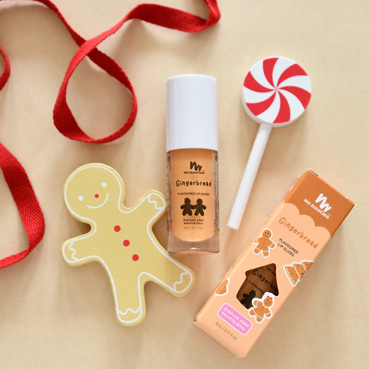 No Nasties – Kids Natural Lip Gloss – Christmas Limited Edition Gingerbread Pastel Gold - Mabel & Fox