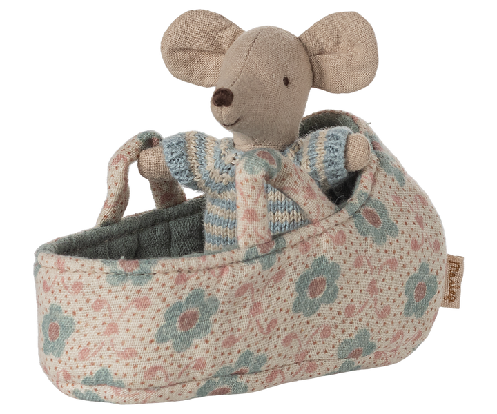 Maileg - Baby Mouse in Carry Cot - Blue