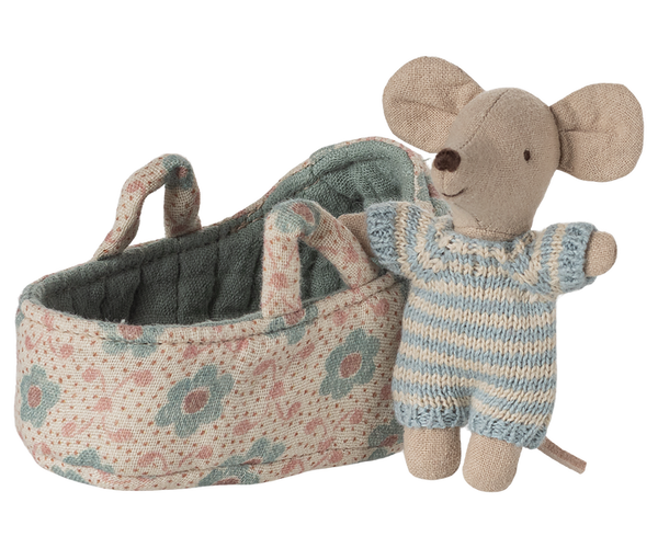 Maileg - Baby Mouse in Carry Cot - Blue
