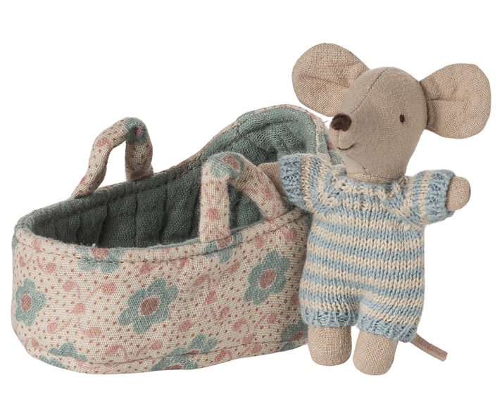 Maileg - Baby Mouse in Carry Cot - Blue