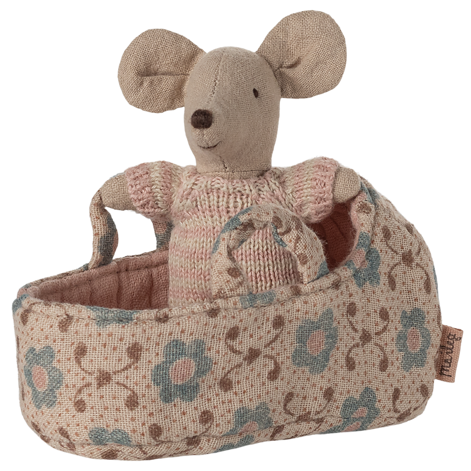 Maileg - Baby Mouse in Carry Cot - Rose