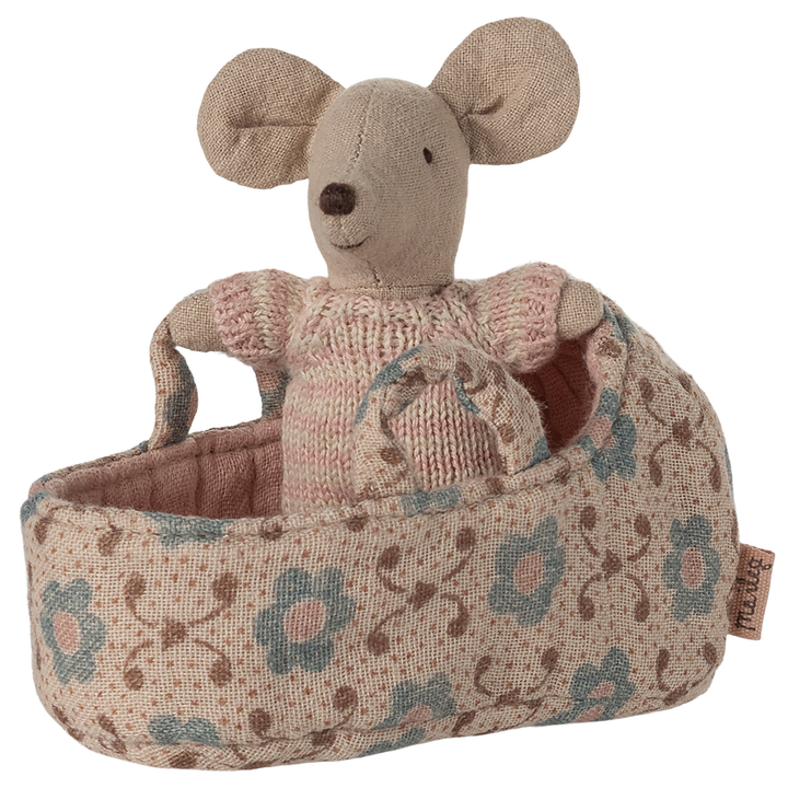 Maileg - Baby Mouse in Carry Cot - Rose