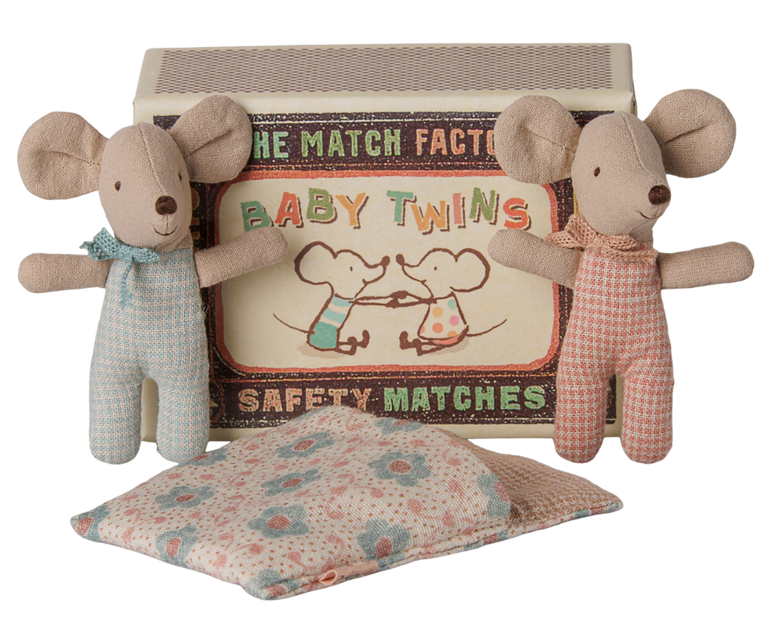 Maileg - Twins, Baby Mice in Matchbox - Checker