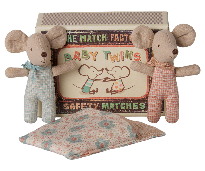 Maileg - Twins, Baby Mice in Matchbox - Checker
