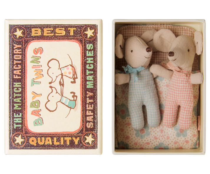 Maileg - Twins, Baby Mice in Matchbox - Checker