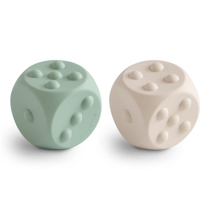 Mushie - Dice Press Toy - Cambridge Blue/Shifting Sands ( 2- Pack)