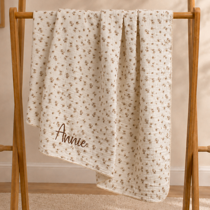 Mabel & Fox - Personalised Baby Muslin Cotton Blanket - Camellia