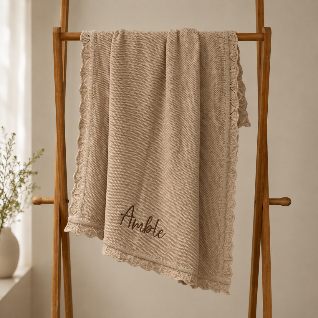 Mabel & Fox - Personalised Knitted Baby Blanket - Caramel