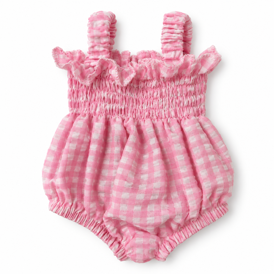 Mini Colettos - Ellory Designs Doll Romper - Agnes Smock Pink Gingham