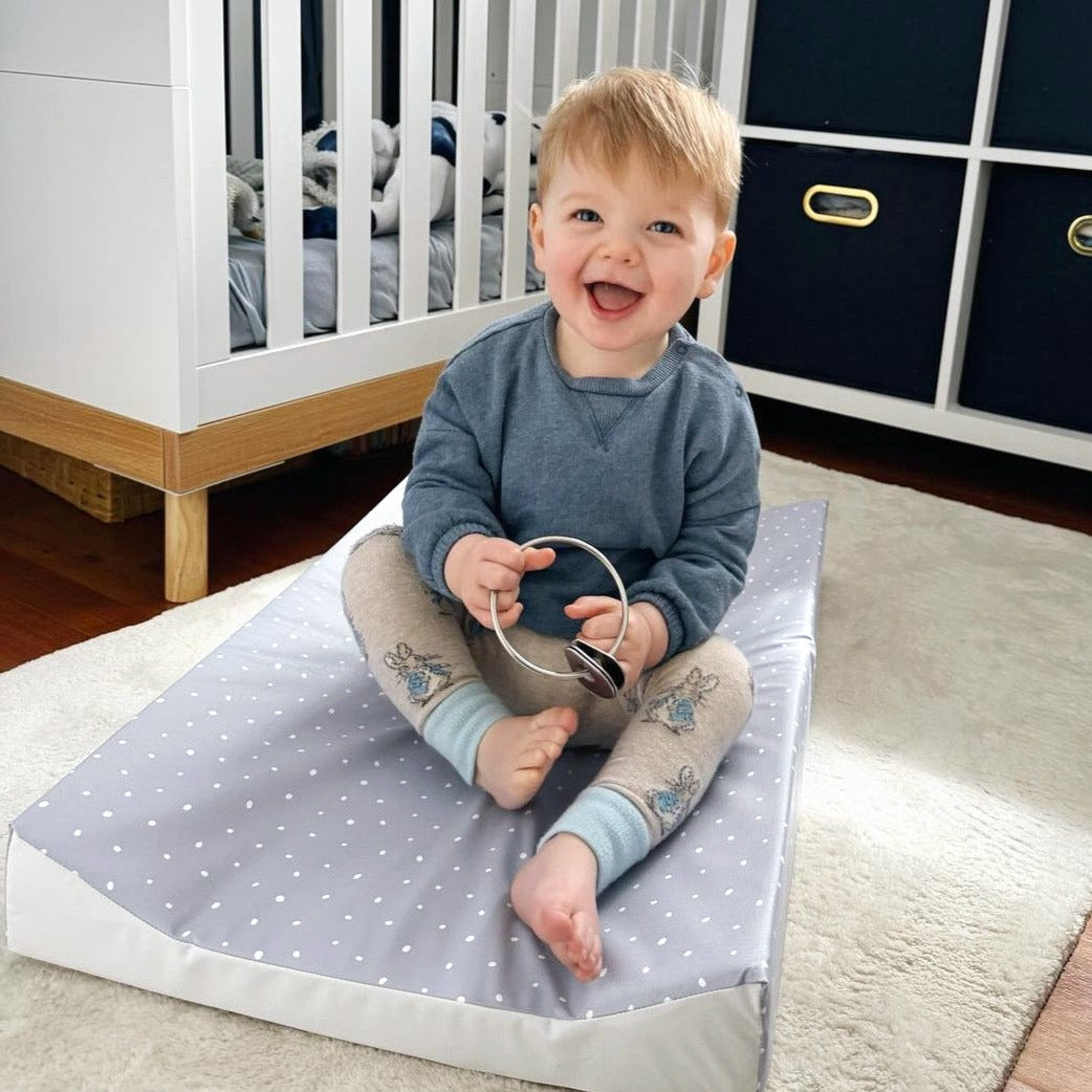 Mabel & Fox - Wedge Baby Changing Mat - Cornflower Blue Spotty