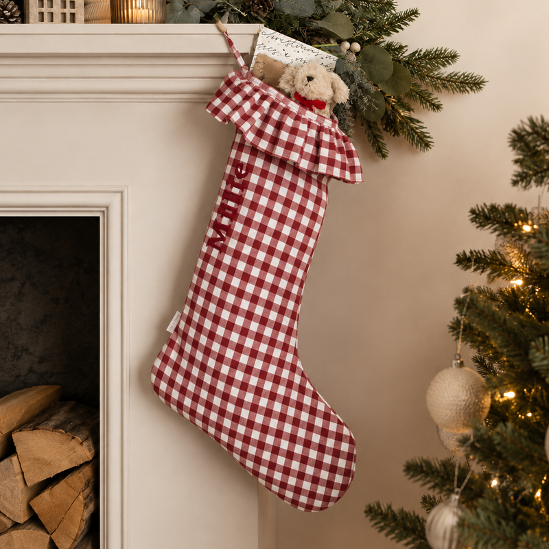 Mabel & Fox - Personalised Red Gingham Stocking - Embroidered