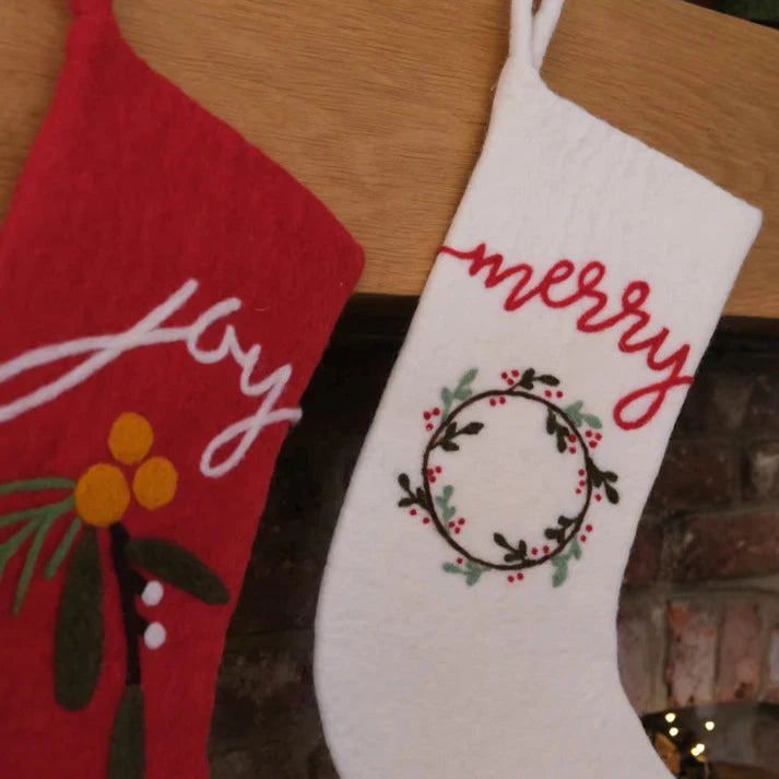 Fiona Walker - Felt Stocking - Cream Merry Stocking - Mabel & Fox
