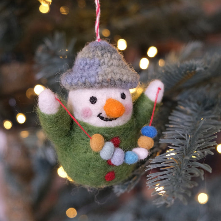 Fiona Walker - Christmas Decoration - Snowman with Garland - Mabel & Fox